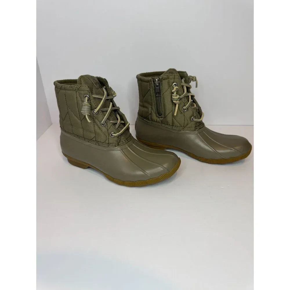 Sperry Saltwater Duck Boots Womens 6.5 Olive Green Waterproof Lace Up Rain Boots - Picture 2 of 8
